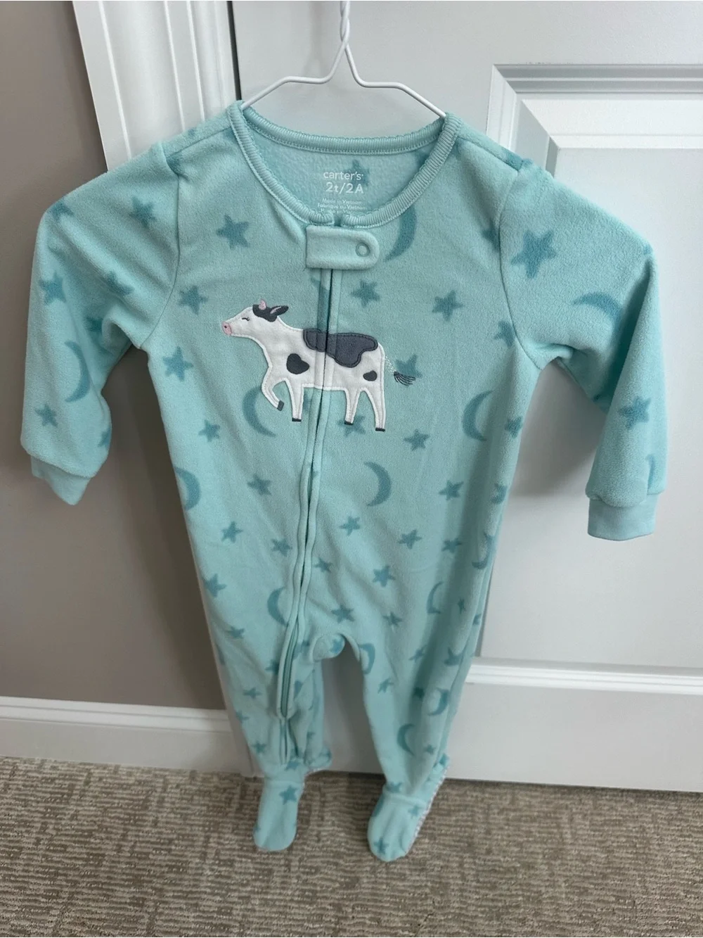 Carter's 2T Red Floral & Teal Cow Sleep and Play Footies (2-Pack)
